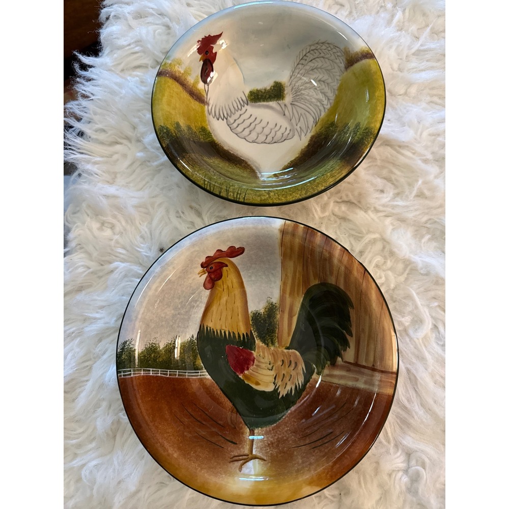 Sakura David Carter Brown On the Farm Rooster Bowls Set of 2 Farmhouse Decor